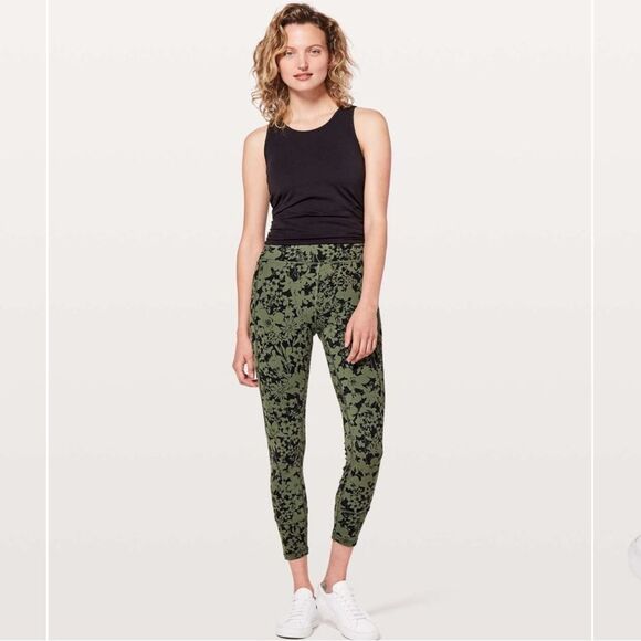 Lululemon In Movement 7/8 Tight Everlux 25" Efflorescent Barracks Green Black 10 - Picture 1 of 11